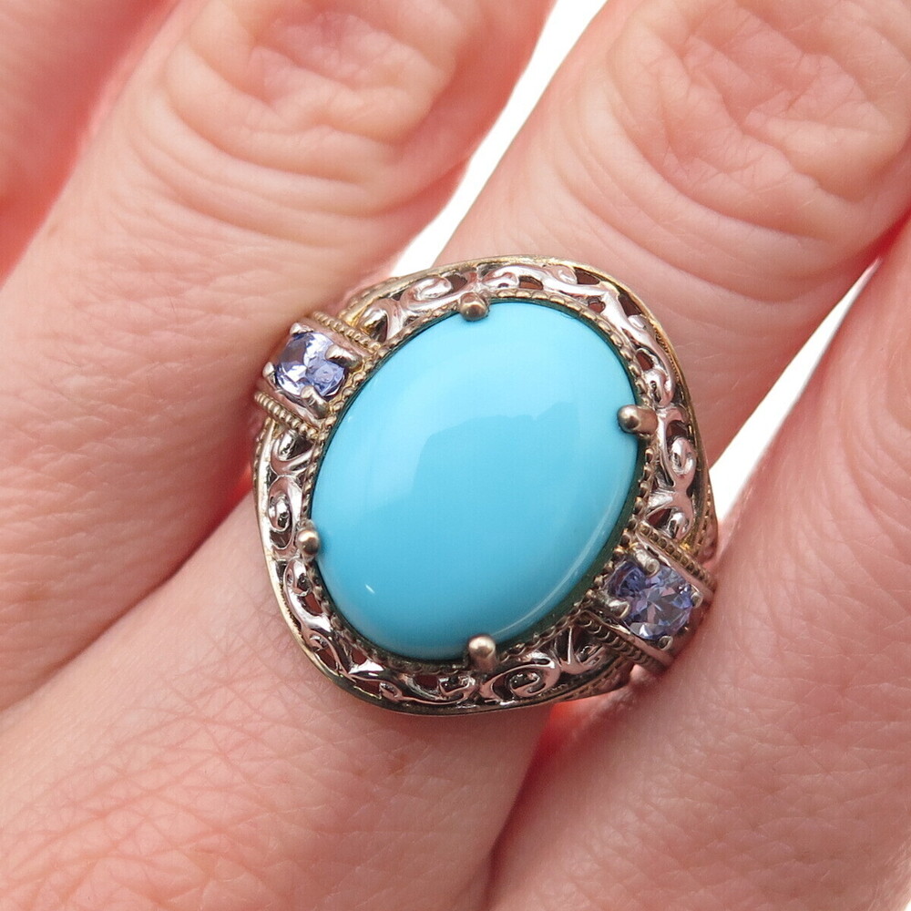 Michael Valitutti Gems En Vogue 925 Sterling Turquoise Tanzanite Ring Size 8.25